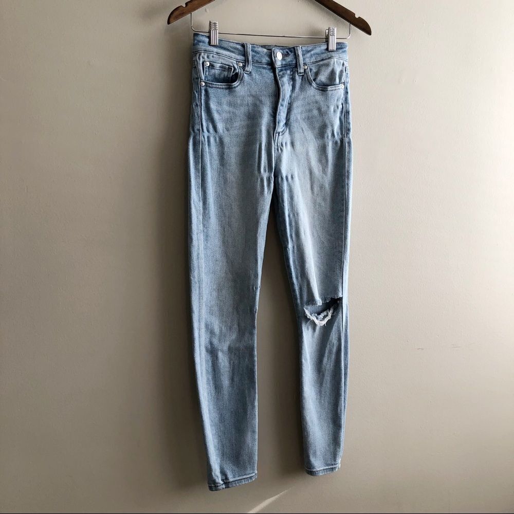 Guess High Waist Stretchy Distressed Skinny Leg Fit Denim Jeggings Jeans Blue